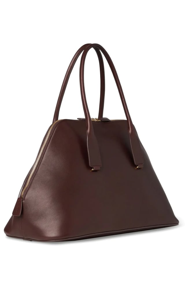 Celine Triangle Smooth Calfskin Leather Large Tote Bag dark brown leather with gold zipper