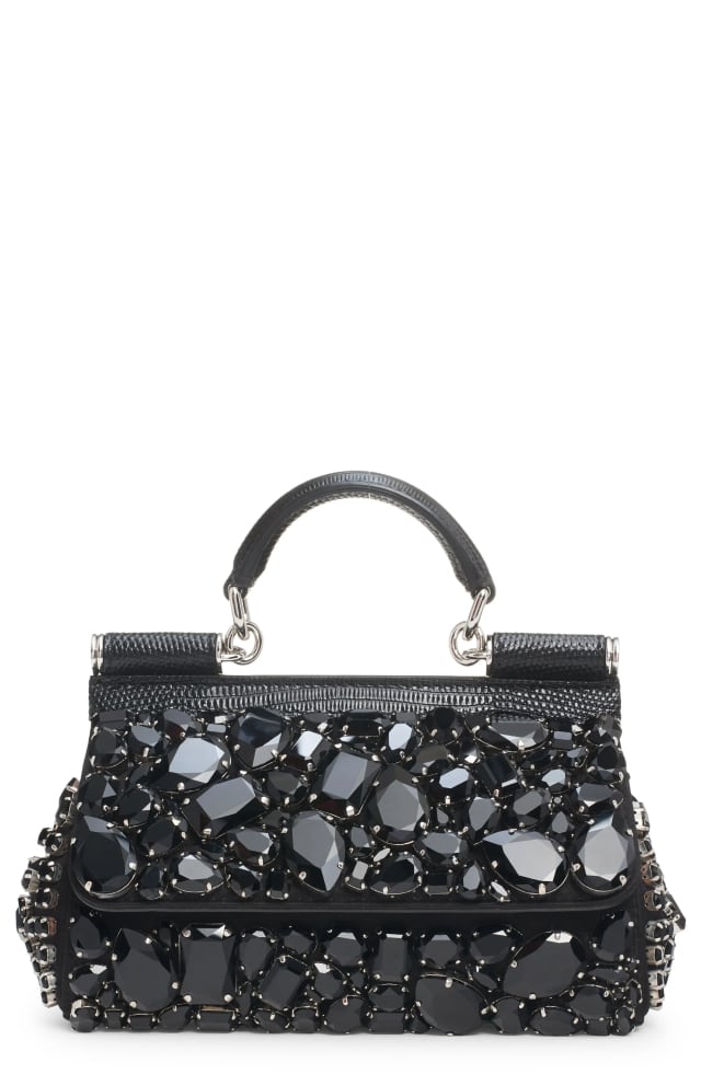 Dolce & Gabbana Sicily Mini 959 black acrylic crystals leather handbag with top handle