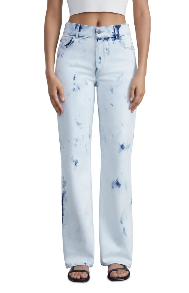 Re/Done High Rise Straight Leg Jeans WD3318 light blue tie-dye cotton denim pants