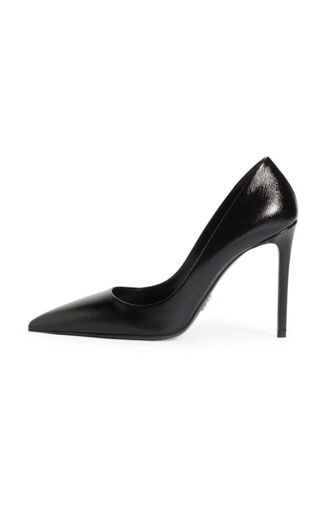 Prada pointed toe pump black saffiano leather high heel shoe elegant design