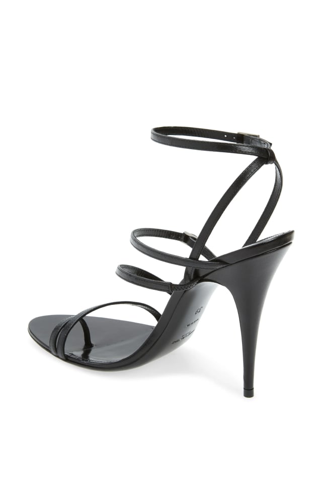 Saint Laurent Cassandra 105 black leather strappy high heel sandal with ankle strap
