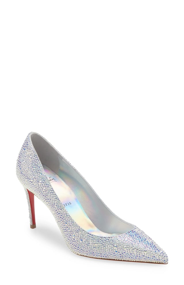 Christian Louboutin So Kate Iridescent crystal-embellished pointed toe leather pump with red sole