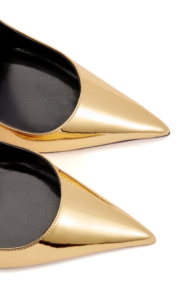 Christian Louboutin Pointed Toe Flats Gold patent leather women's shoes detailing black inner lining