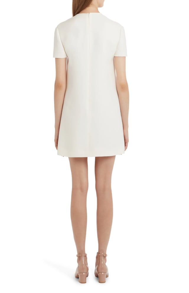 Valentino VMaxi Mini Shift Dress style white color made from crepe fabric with short sleeves