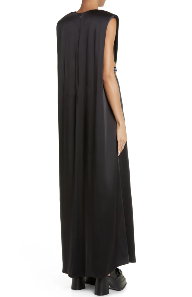 The Row Draped Maxi Dress Black Wool Silk Blend Back Zip Sleeveless Evening Gown