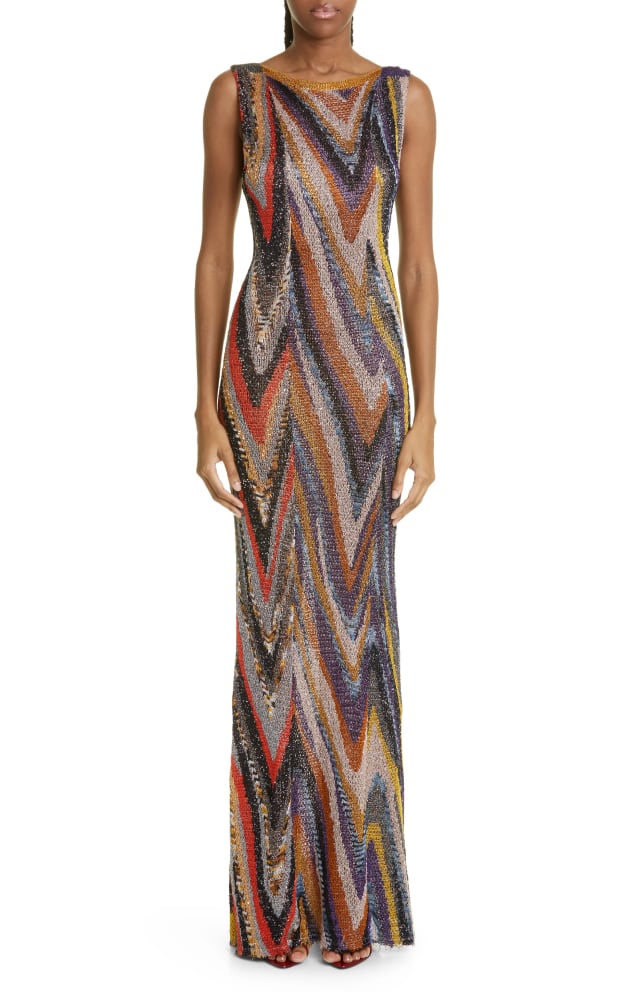 Missoni Sleeveless Chevron Maxi Dress Multicolor knitted fabric with metallic threads
