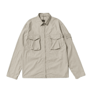 Stone Island ISLAN coat in light beige with two front pockets and a badge on the sleeve, featured on RepsGoat's e-commerce site for 9.00.