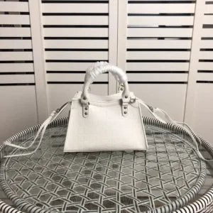 Balenciaga Hourglass XS 638524 white crocodile-embossed leather small top handle bag
