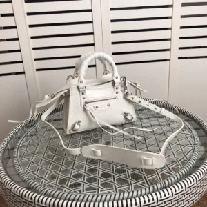 Balenciaga Classic City Mini 12cm 550646 white crocodile embossed leather handbag with silver hardware