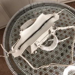 Balenciaga Classic City XS 550646 white croc-embossed leather handbag with top handles and zipper closure