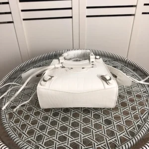 Balenciaga Classic City XS 638521 white embossed croc leather mini bag silver hardware