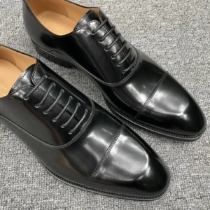 Louis Vuitton men's formal dress shoes black leather lace-up cap toe shoes