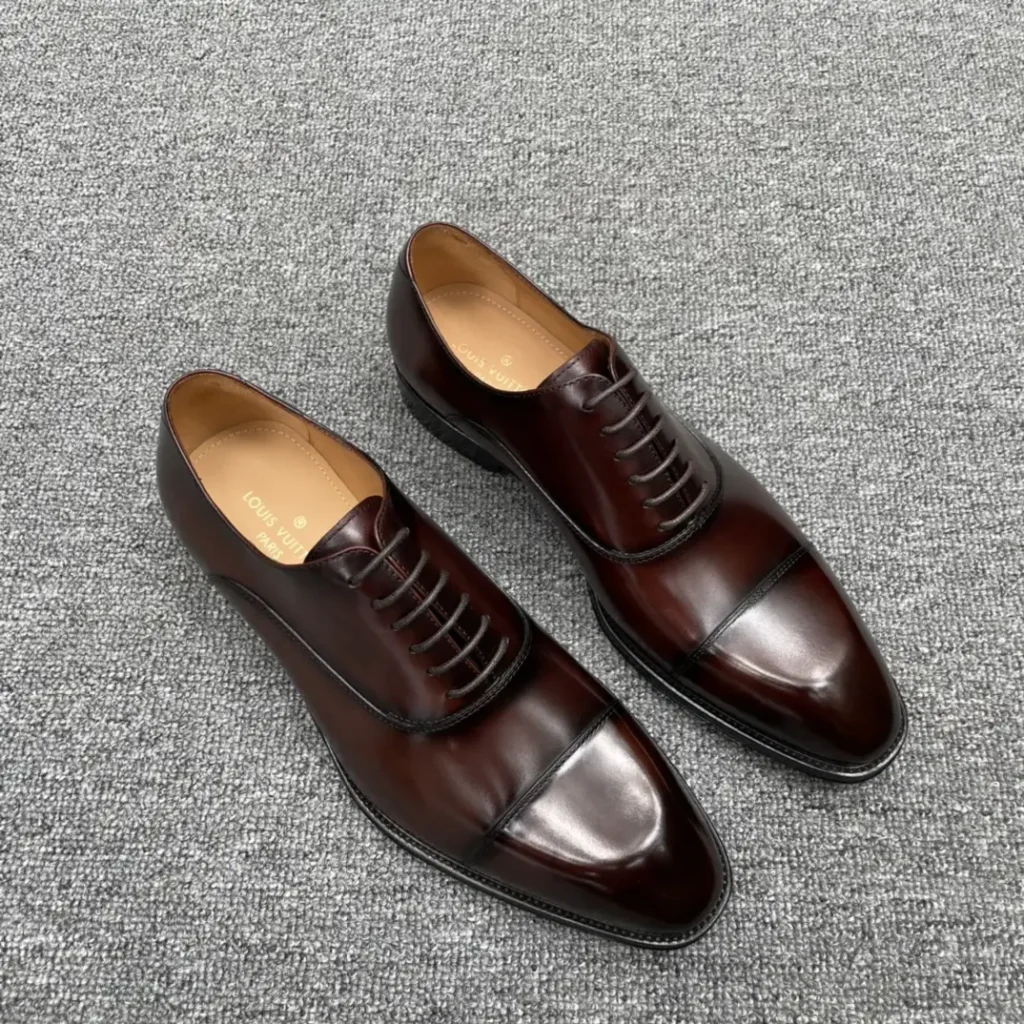 Louis Vuitton men's dress shoes brown leather lace-up cap toe formal footwear