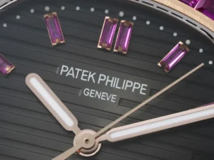 Patek Philippe Nautilus black dial purple gemstone rose gold bezel stainless steel watch