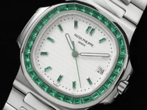 Patek Philippe Nautilus 5711 white dial green sapphire bezel stainless steel watch