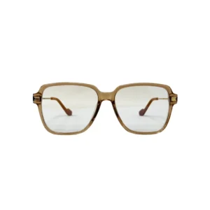 Gentle Monster Jef sunglasses featuring a square frame design with transparent lenses and brown accents, available for purchase on RepsGoat.