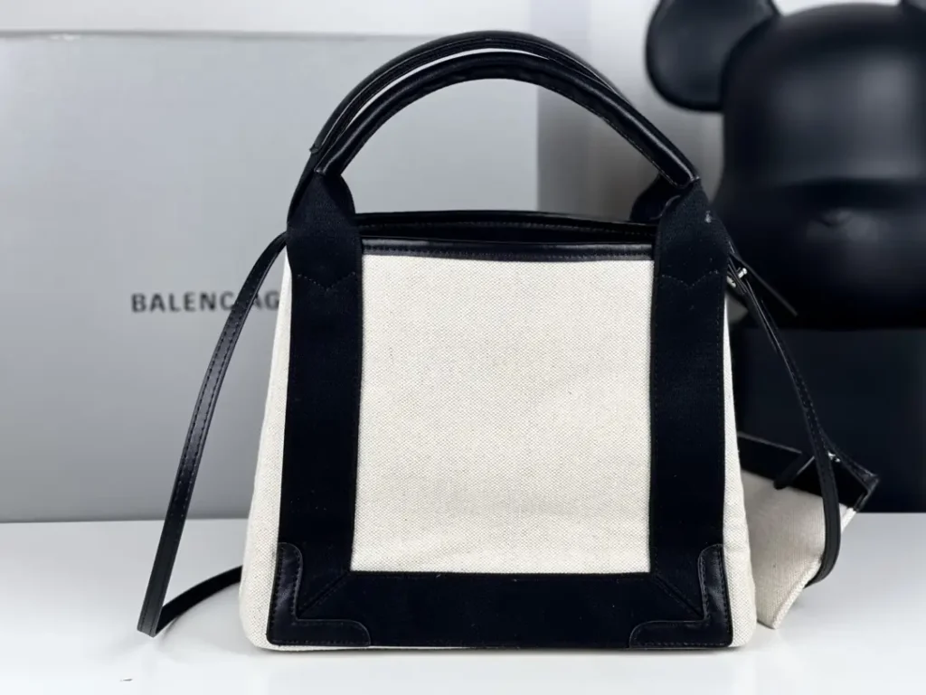 Balenciaga Bazar Shopper XS bag canvas and black leather medium size with top handles and detachable strap