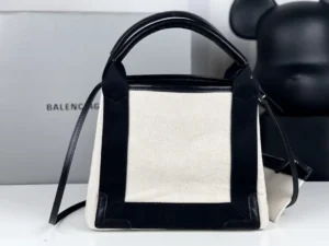 Balenciaga Bazar Shopper XS bag canvas and black leather medium size with top handles and detachable strap
