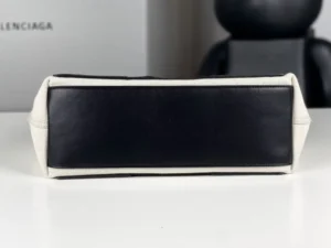 Balenciaga tote bag medium black leather and beige canvas with structured base panel