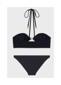 Celine bikini set black fabric gold-tone metal accents balconette top and classic bottom