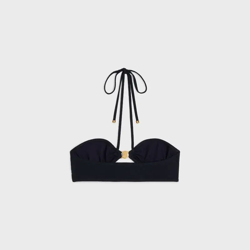 Celine bikini top black fabric with gold-tone metal accent halter neckline accessory