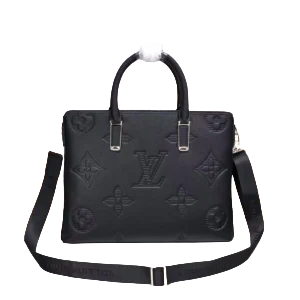 Louis Vuitton OnTheGo GM M45321 black monogram embossed leather tote bag with adjustable strap