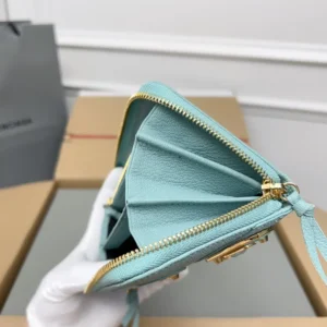 Balenciaga Lake Water Green Classic Retro Zipper wallet interior with multiple card slots and zipper detail.
