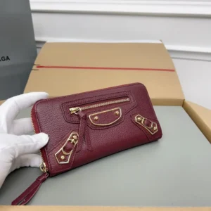 Balenciaga Continental Wallet Burgundy leather gold-tone zipper and hardware accessories