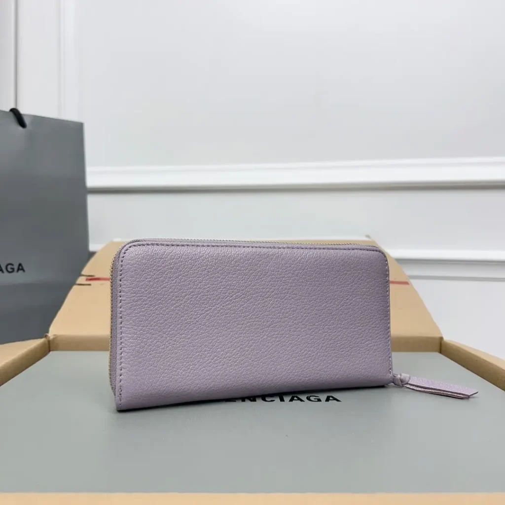 Balenciaga zip-around wallet lavender color grained leather compact style accessory