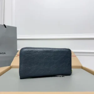 Balenciaga zip-around wallet navy blue crinkled leather compact design accessory
