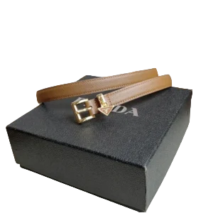 Prada leather belt brown leather gold-tone buckle accessory with triangular logo detail