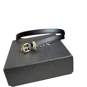 Prada leather belt black leather silver buckle adjustable design