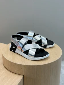Balenciaga Cross Strap sandals metallic silver leather black white rubber sole shoes