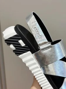Hermes Oran Platform sandals silver leather upper black footbed white and black rubber sole sandals