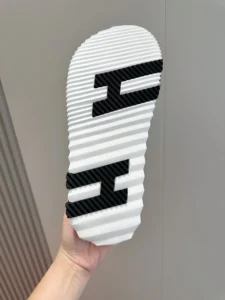 Fendi slide sandals white black rubber sole Made in Italy with logo design