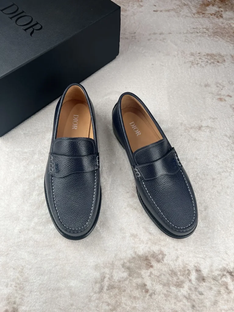 Dior men's loafers black color leather material with stitched detailing and branded insole luxury footwear