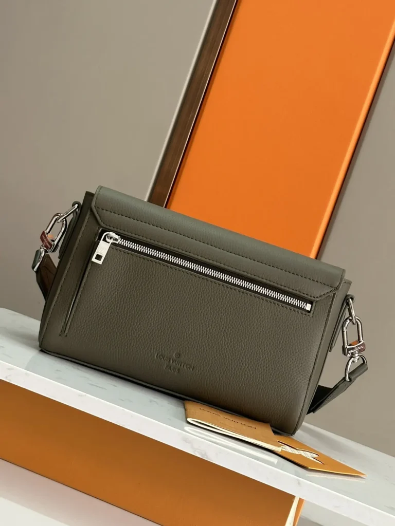 Louis Vuitton Avenue Sling 23 olive green grained leather crossbody bag with silver zipper