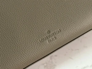 Louis Vuitton bag beige pebbled leather close-up embossed logo detail