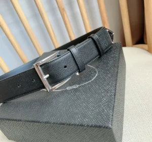 Prada belt black textured leather silver buckle accessory