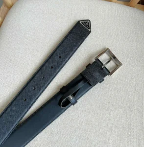 Prada belt black saffiano leather silver buckle luxury accessory