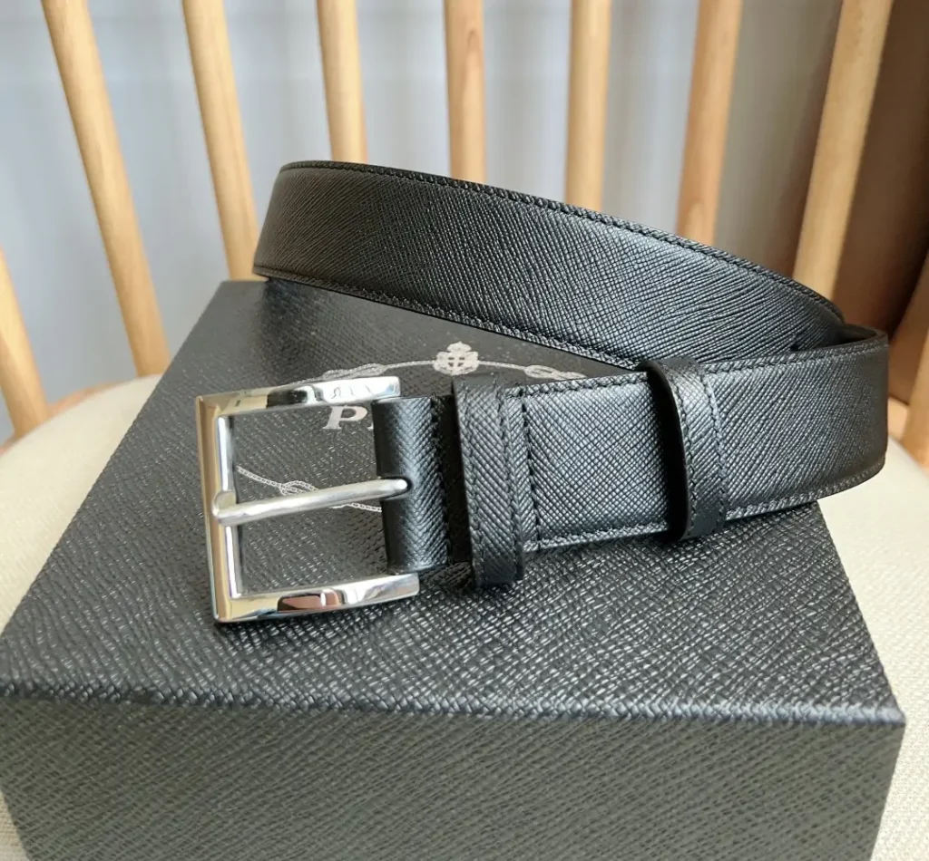 Prada belt black Saffiano leather silver buckle accessory