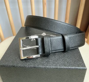Prada belt black Saffiano leather silver buckle accessory