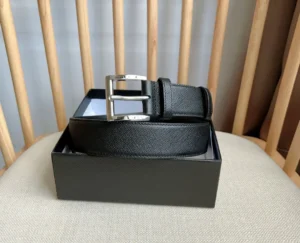 Prada belt black saffiano leather silver buckle luxury men's accessory