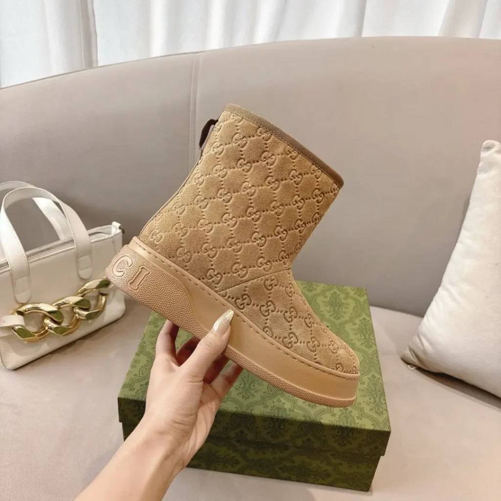Gucci GG Boot brown tan suede embossed logo sneakers