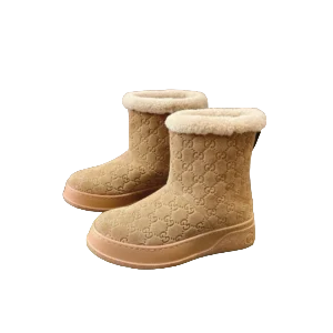 Gucci shearling ankle boots beige suede rubber sole winter footwear
