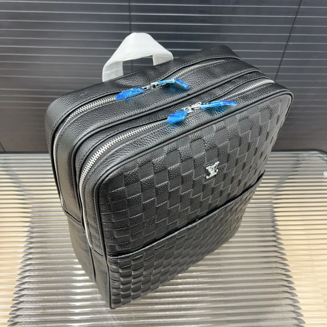Louis Vuitton Avenue Backpack medium black checkerboard textured leather bag silver zippers