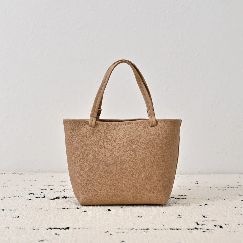 Generic brand minimalist small tote bag beige color pebbled leather handbag with double handles