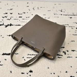 The Row Shopper Medium bag taupe grained leather tote with double top handles