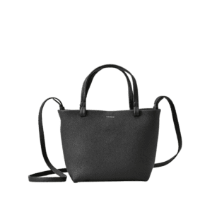 The Row Park tote bag in black with dual handles and a detachable shoulder strap, featuring a sleek design suitable for various occasions.