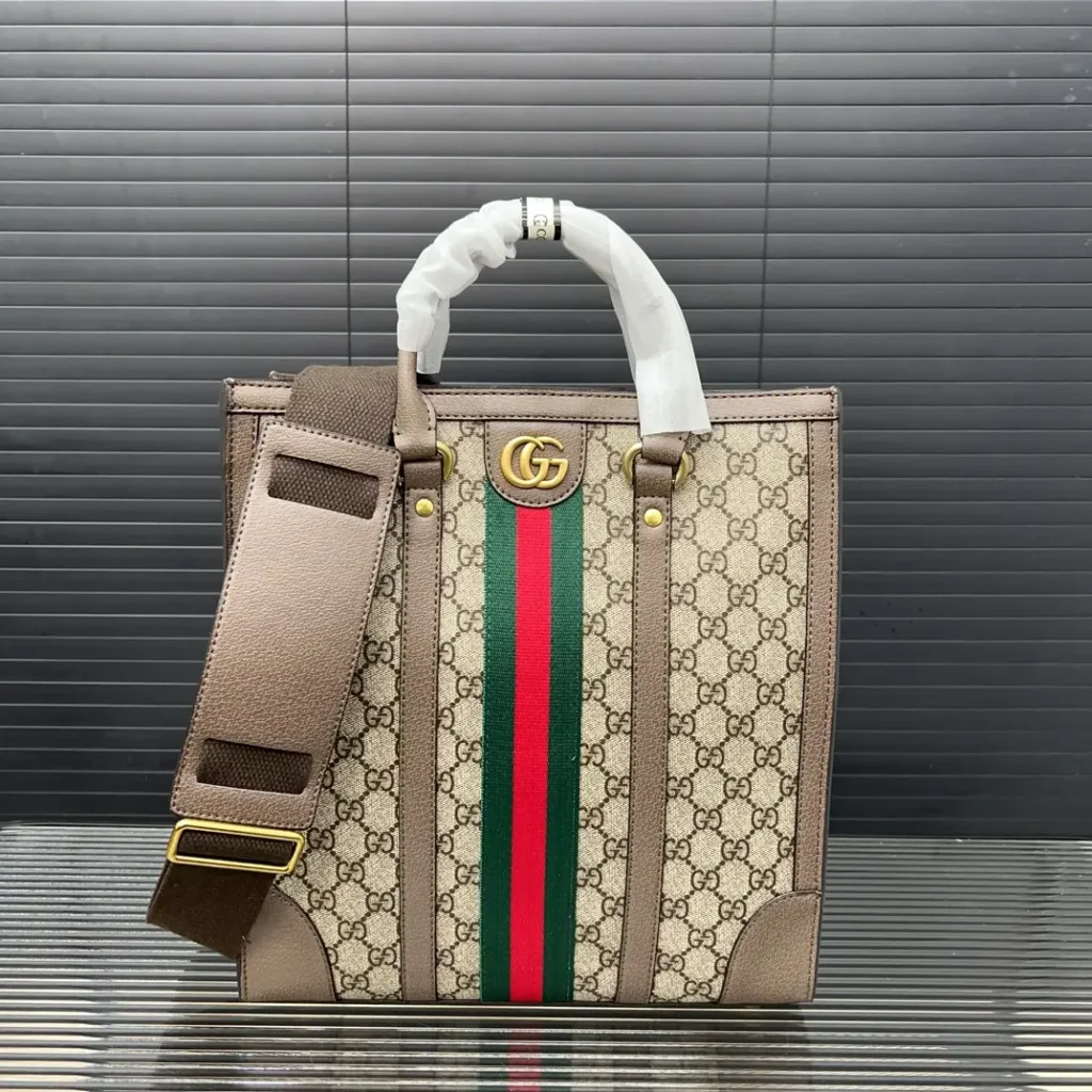 Gucci Ophidia tote 38cm beige GG canvas green red web stripe leather bag with shoulder strap